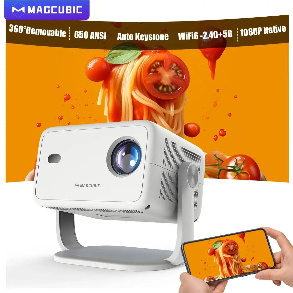 8K L018 Android14 Projector 650ANSI Native 1080P Auto Focus & Keystone BT5.4 WIFI6 Allwinner H726 Portable 360° Rotate