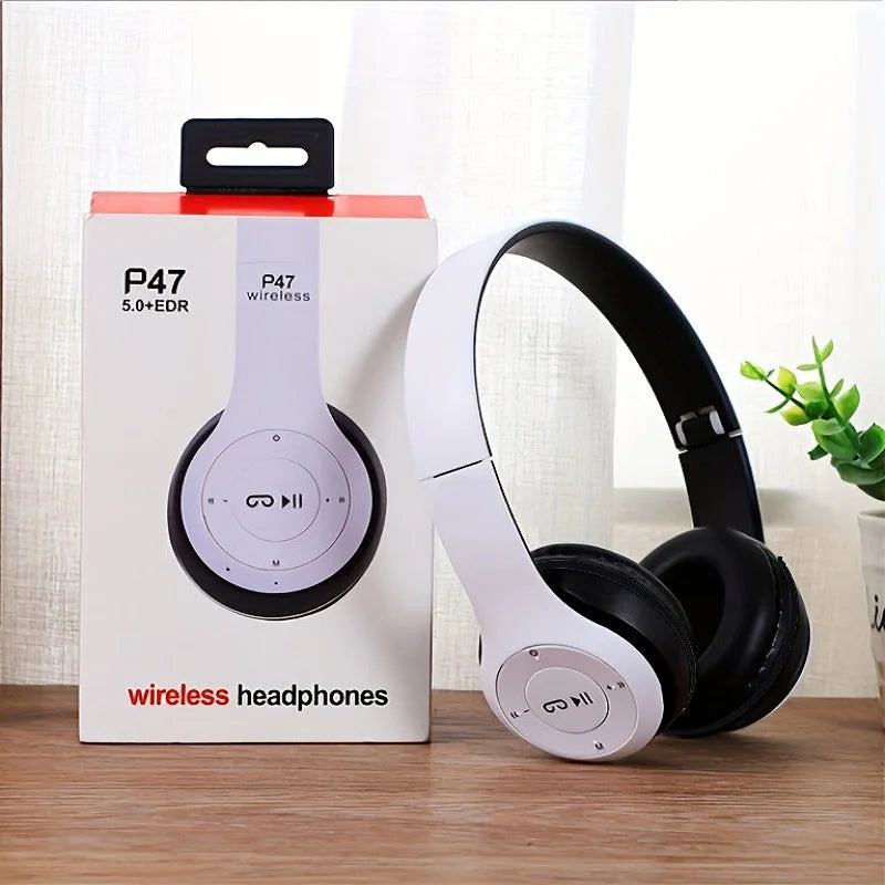 P47 Bluetooth 5.0 Wireless Headphone Foldable HIFI Stereo Bass Earphone Kid Helmet Gift with Mic USB Adaptor for Iphone Game