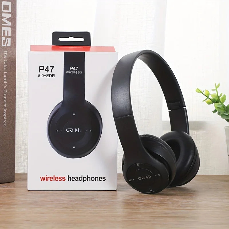 P47 Bluetooth 5.0 Wireless Headphone Foldable HIFI Stereo Bass Earphone Kid Helmet Gift with Mic USB Adaptor for Iphone Game