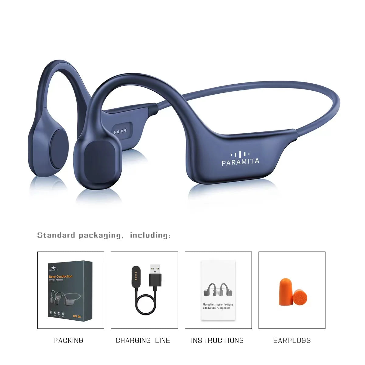 2024 Classic DG08 Bone Conduction Headphone Wireless Bluetooth Headset with MIC BT 5.3 Waterproof for Sport Running Workouts