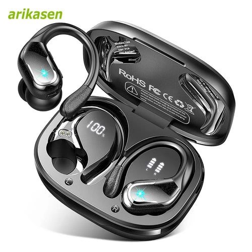 75Hrs Bluetooth 5.3 Earphones IP7 Waterproof Wireless Headphones with ENC Noise Cancelling Mic Deep Bass for Sports Workout Gym