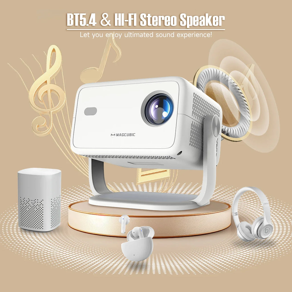 8K L018 Android14 Projector 650ANSI Native 1080P Auto Focus & Keystone BT5.4 WIFI6 Allwinner H726 Portable 360° Rotate