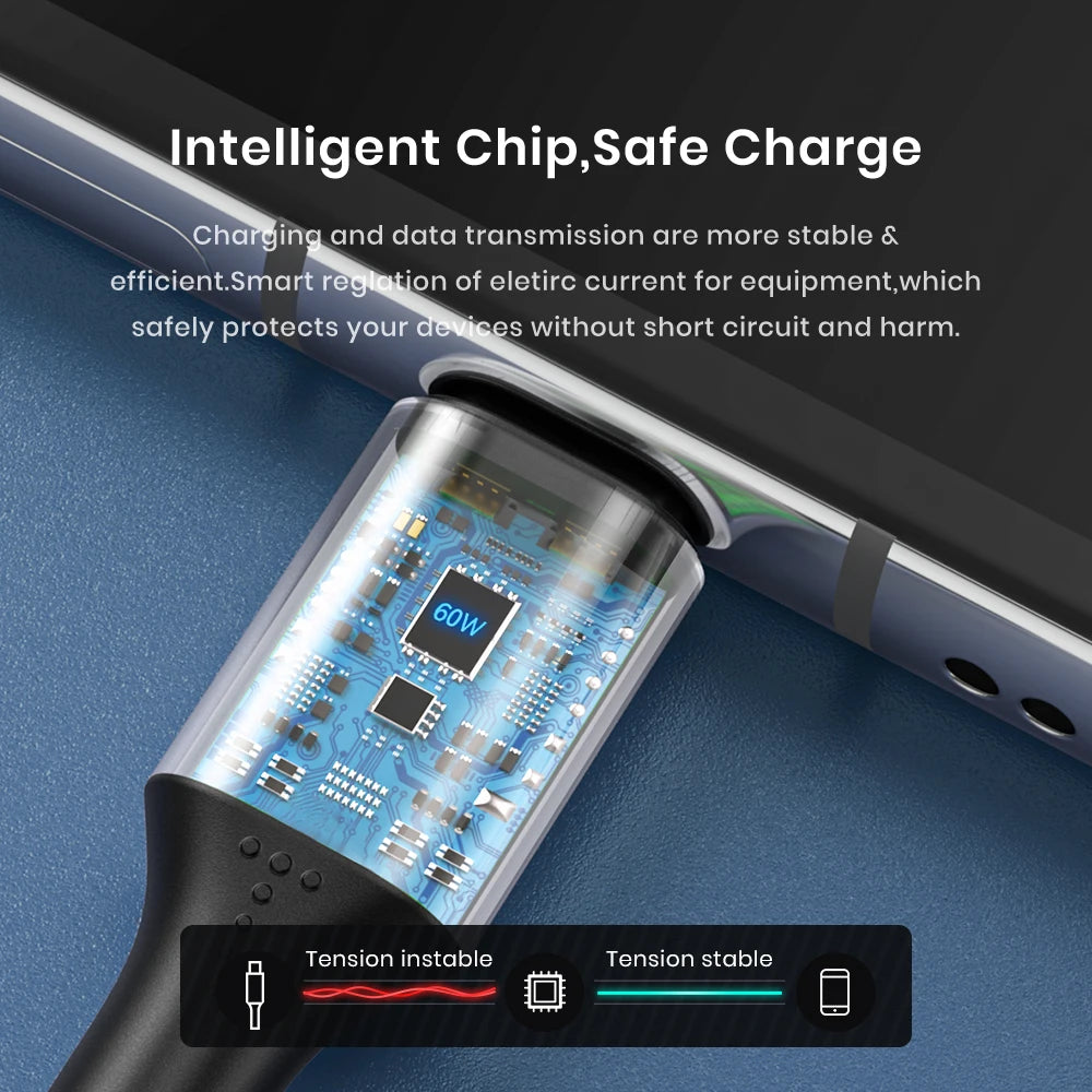 60W PD Fast Charger Cable USB C to USB Type C Cable for Macbook Pro USB C PD Cable Fast Charging for Samsung Xiaomii