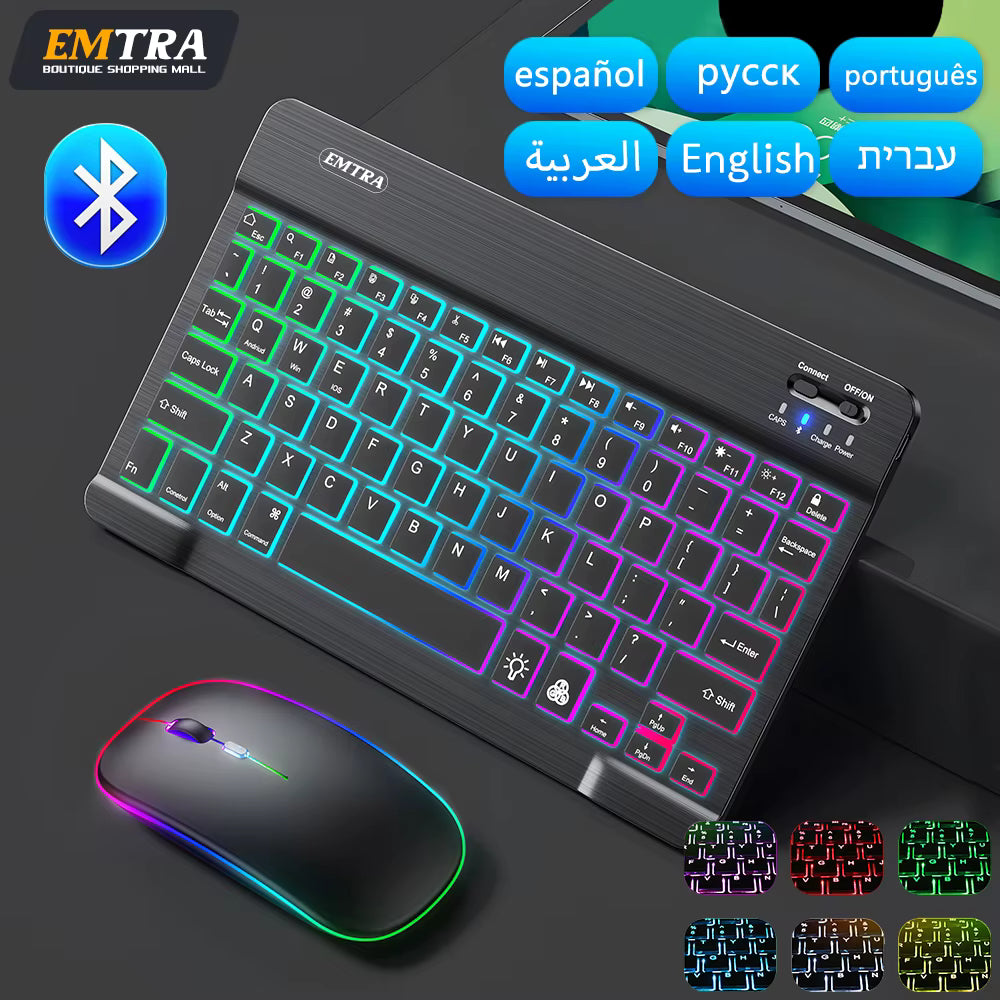 Backlit Backlight Bluetooth Keyboard Mouse for IOS Android Windows for Ipad Portuguese Keyboard Spanish Keyboard and Mouse