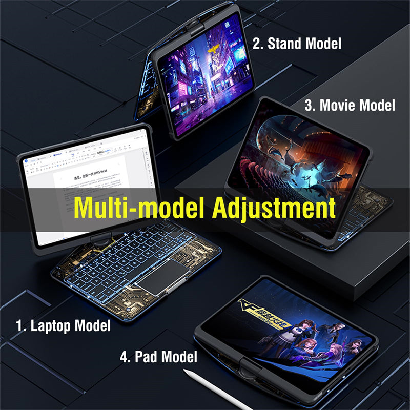 360 Swivel Keyboard Clear Case for Ipad Smart Trackpad Bluetooth-Compatible Keyboard Case Cover with Pen Slot