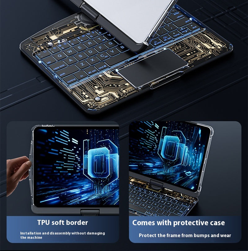 360 Swivel Keyboard Clear Case for Ipad Smart Trackpad Bluetooth-Compatible Keyboard Case Cover with Pen Slot