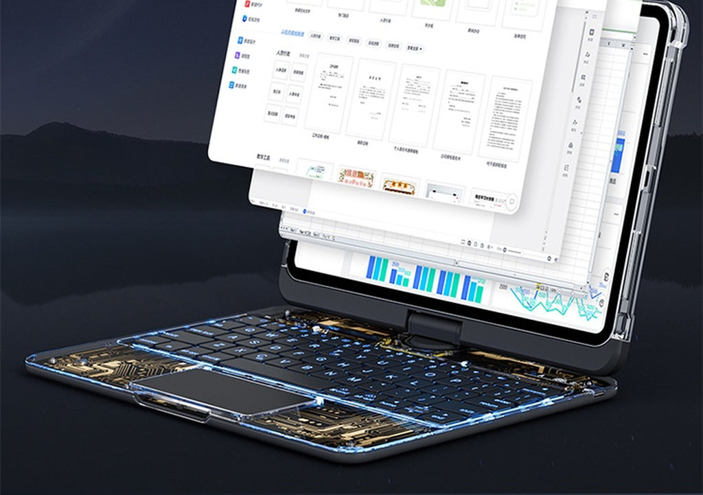 360 Swivel Keyboard Clear Case for Ipad Smart Trackpad Bluetooth-Compatible Keyboard Case Cover with Pen Slot