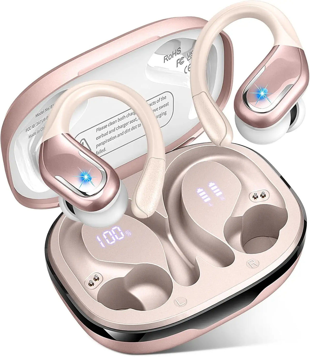 75Hrs Bluetooth 5.3 Earphones IP7 Waterproof Wireless Headphones with ENC Noise Cancelling Mic Deep Bass for Sports Workout Gym